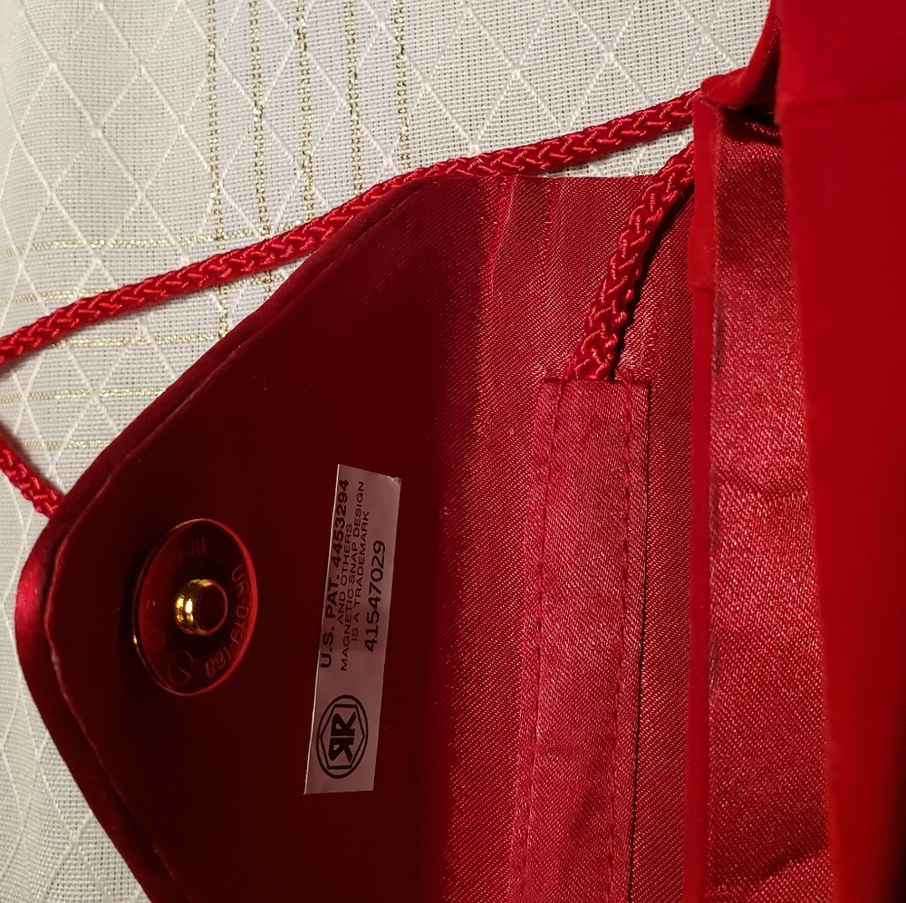 Evening Mini Shoulder Bag Purse NEW Red Velour - Picture 5 of 10